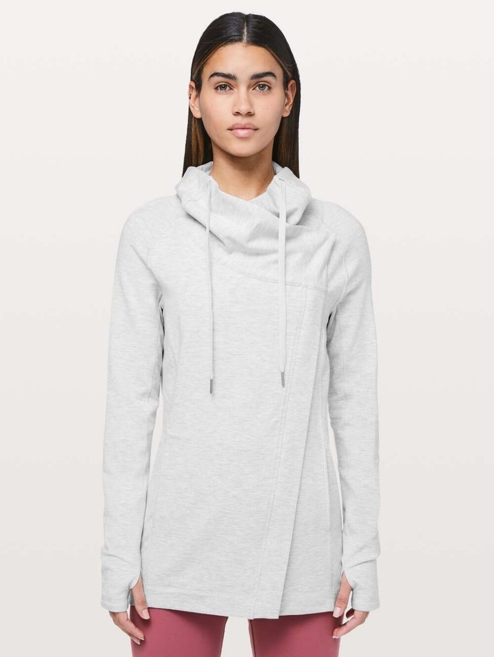 Lululemon Coast Easy Wrap Heathered Grey Asymmetrical Zip Cowl Neck Hoodie 6